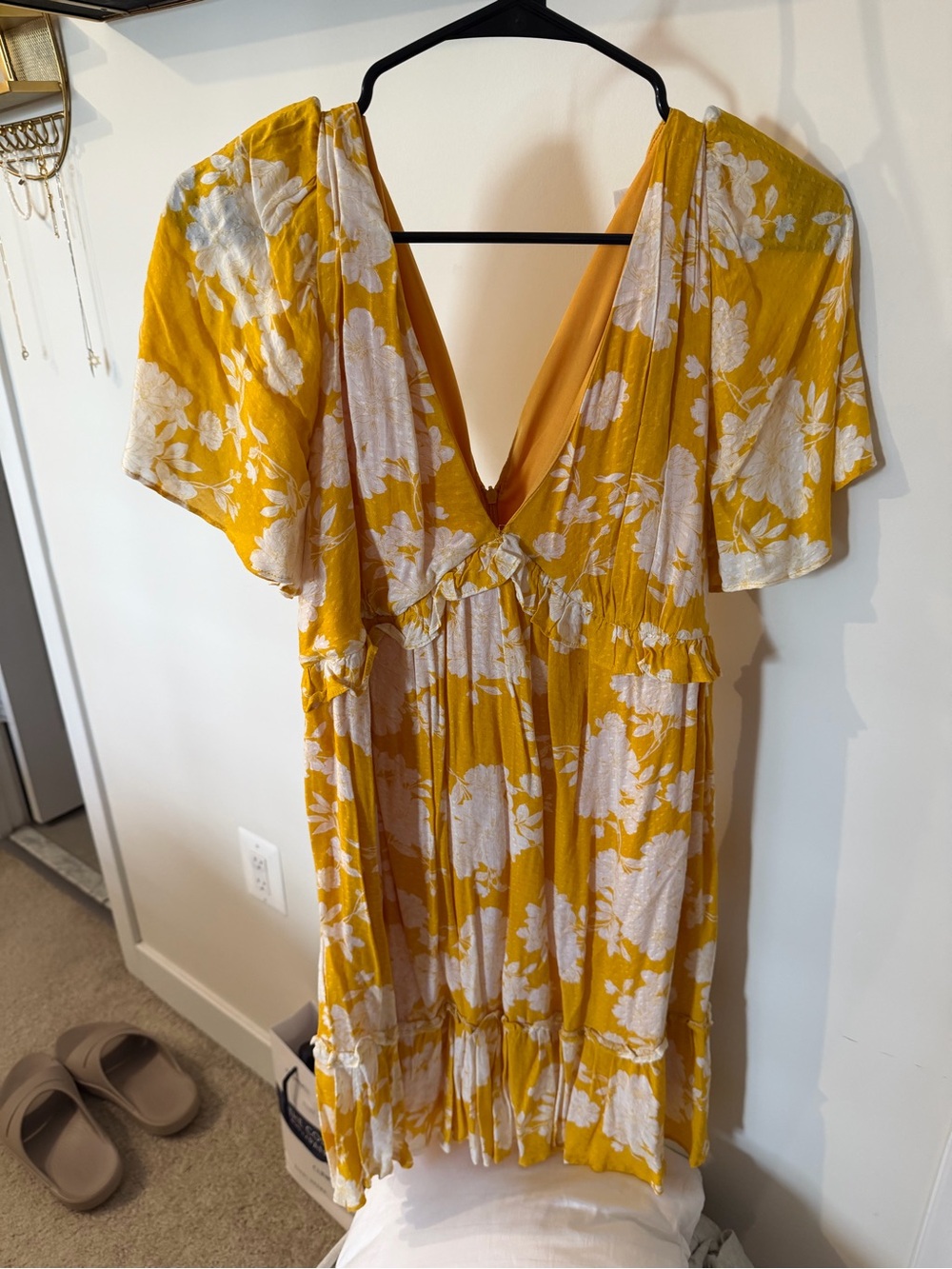 Lush Yellow Floral V-Neck Mini Dress
